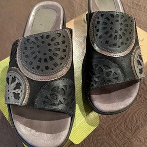 Women's NAOT "Vintage" Slide Sandal in Black, Silver and Pewter - Size 38